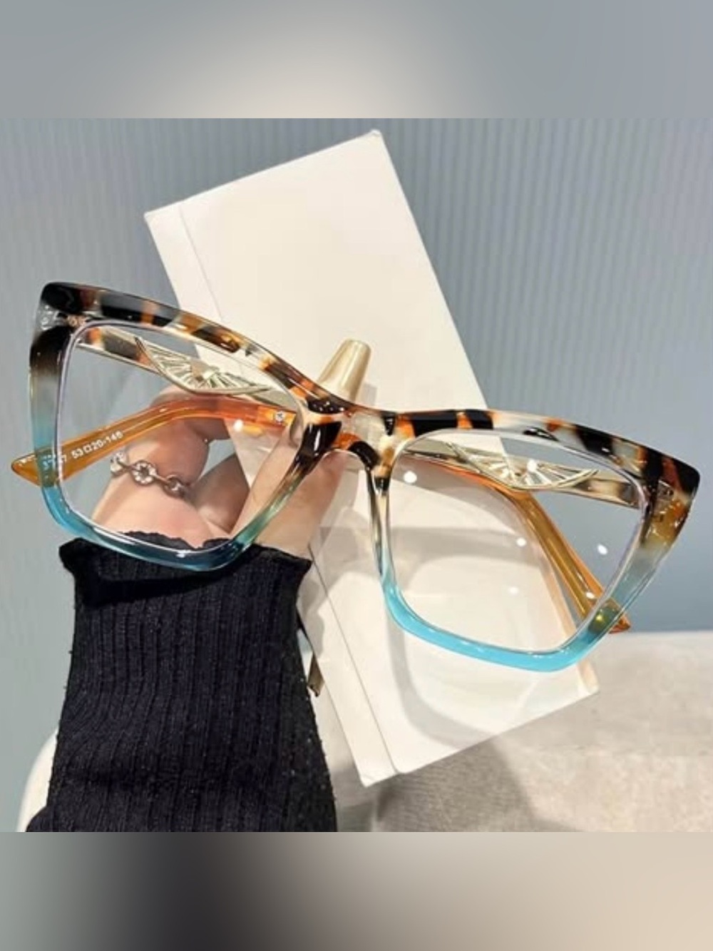 New! Turquoise & Tortoiseshell Glasses w Gold Accents Clear Lenses